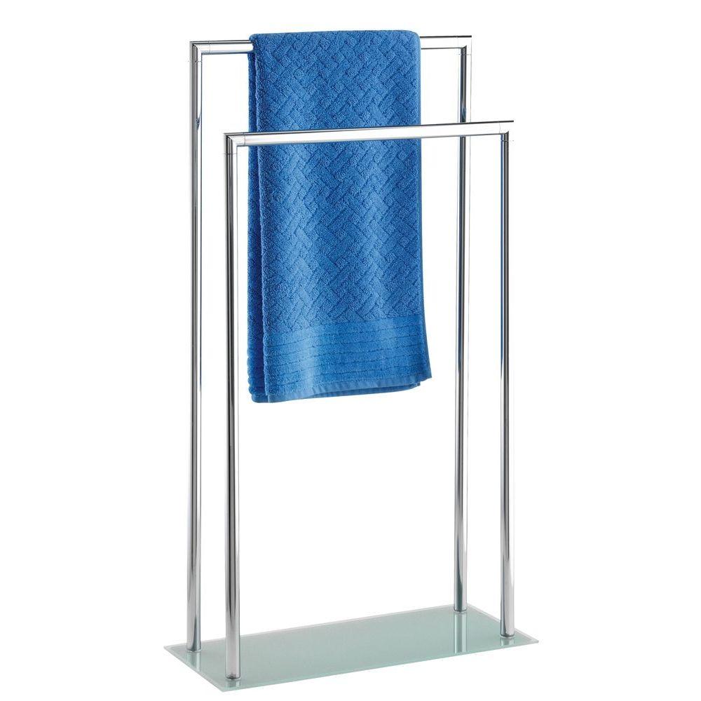 Style 2 Rail Freestanding Glass &amp; Steel Towel Rack White - BATHROOM - Towel Racks - Soko and Co