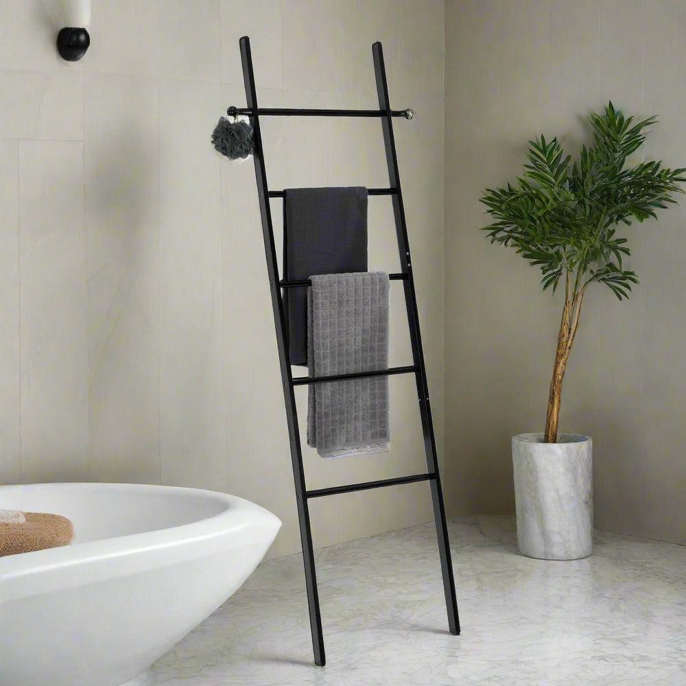 Suri Bamboo Towel Ladder Black - BATHROOM - Towel Racks - Soko and Co