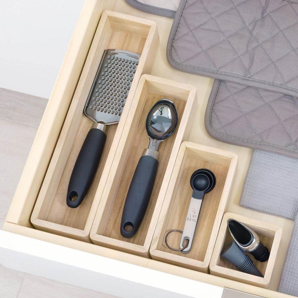 The Home Edit by iDesign Square Eco Wood Drawer Organiser Natural - KITCHEN - Cutlery Trays - Soko and Co