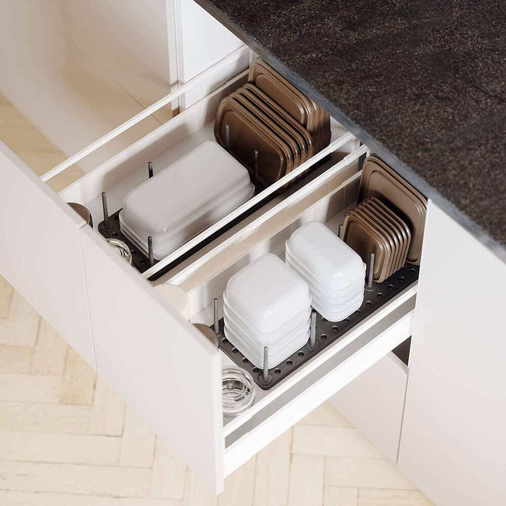 Umbra Peggy Pot &amp; Lid Drawer Organiser 2 Pack Charcoal - KITCHEN - Cutlery Trays - Soko and Co