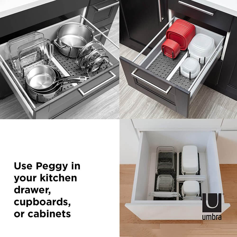 Umbra Peggy Pot &amp; Lid Drawer Organiser 2 Pack Charcoal - KITCHEN - Cutlery Trays - Soko and Co