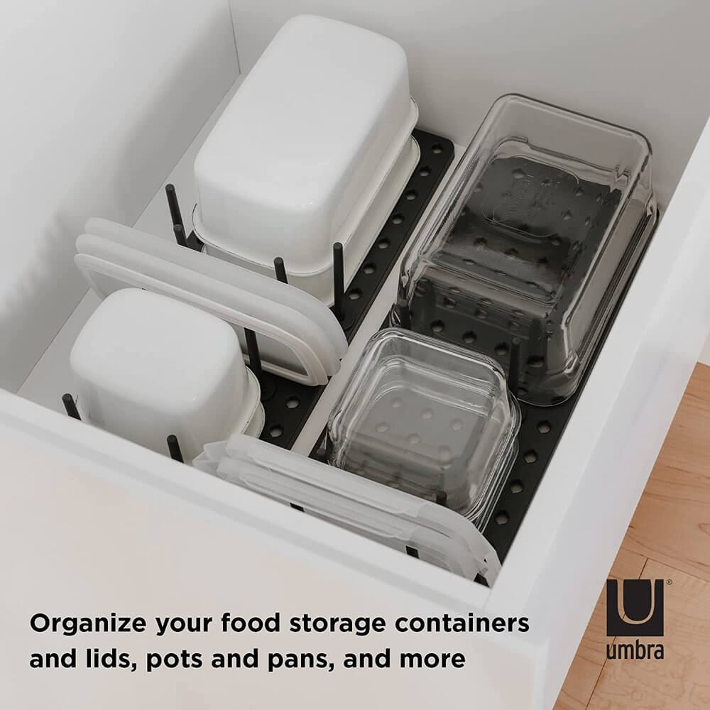 Umbra Peggy Pot &amp; Lid Drawer Organiser 2 Pack Charcoal - KITCHEN - Cutlery Trays - Soko and Co