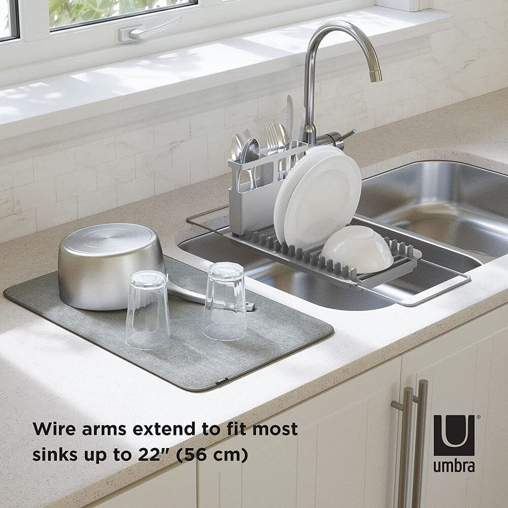 Umbra Udry Over Sink Dish Rack &amp; Microfibre Drying Mat Grey - KITCHEN - Dish Racks and Mats - Soko and Co