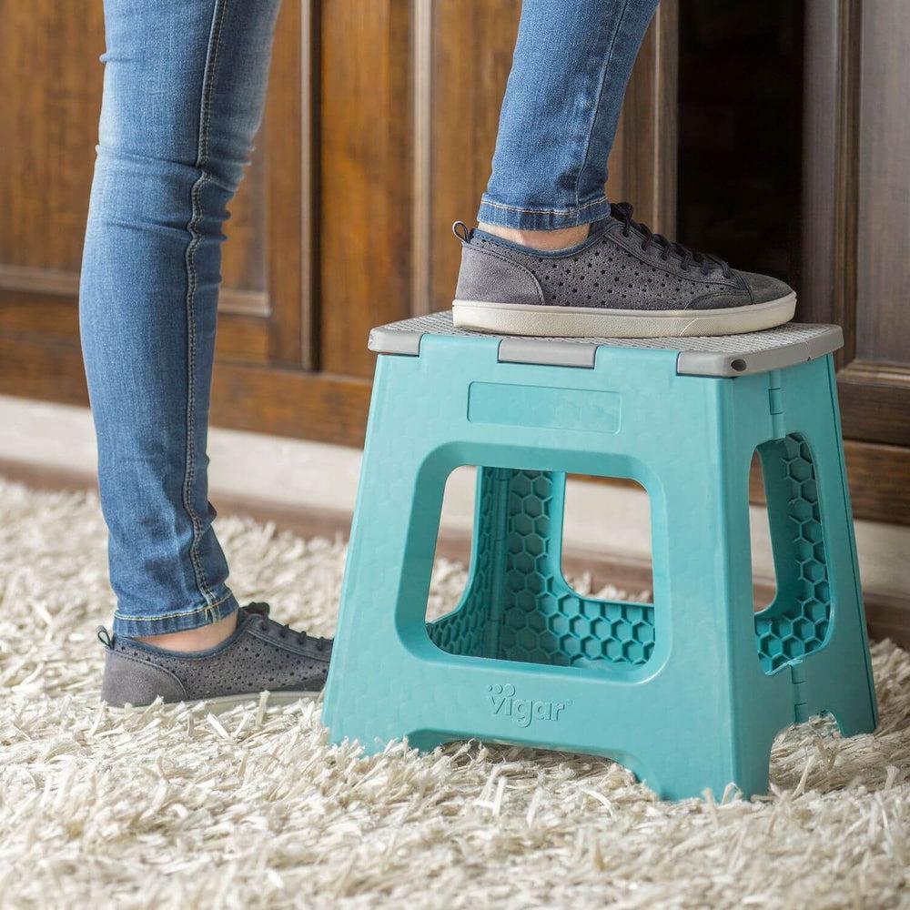 Vigar 32cm Compact Folding Step Stool Turquoise - LAUNDRY - Ladders - Soko and Co